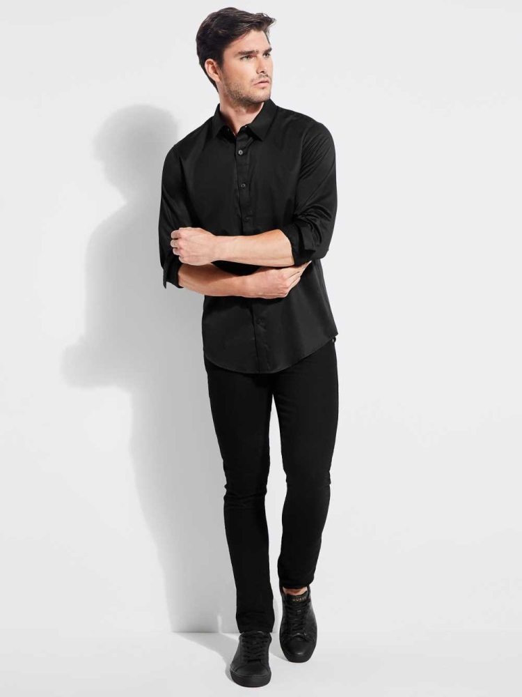 GUESS Luxe Stretch Men's Shirts Black | UK1359UAH