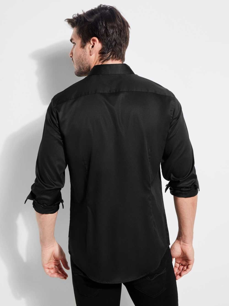 GUESS Luxe Stretch Men's Shirts Black | UK1359UAH