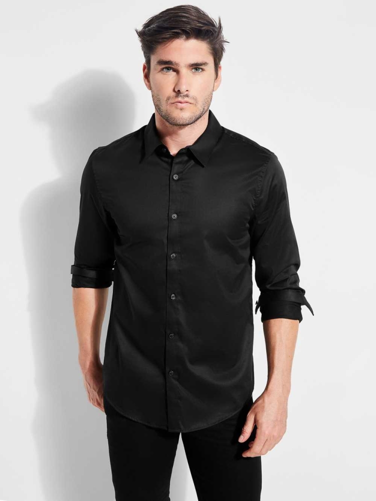 GUESS Luxe Stretch Men\'s Shirts Black | UK1359UAH