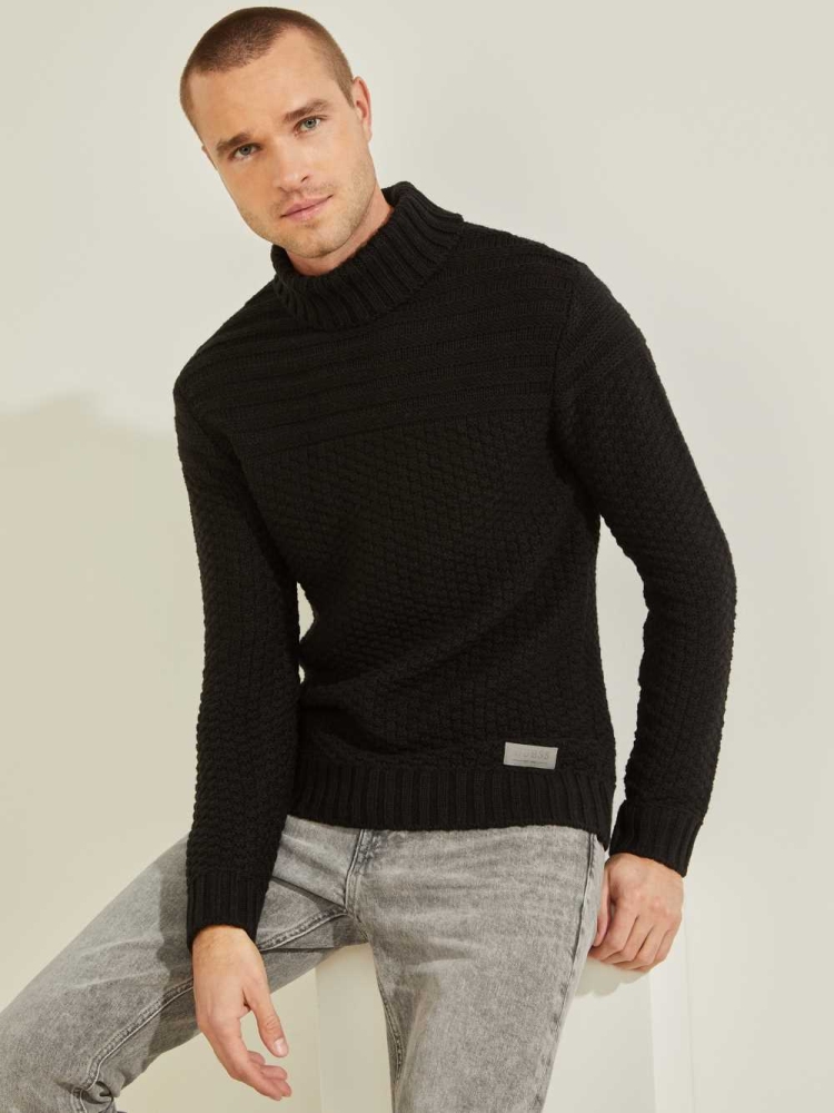 GUESS Lynton Ski Turtleneck Men\'s Sweaters Black | UK6491IZT