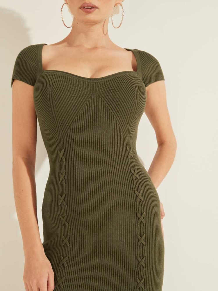 GUESS Margot Ribbed Women's Dresses Olive | UK1708IHC