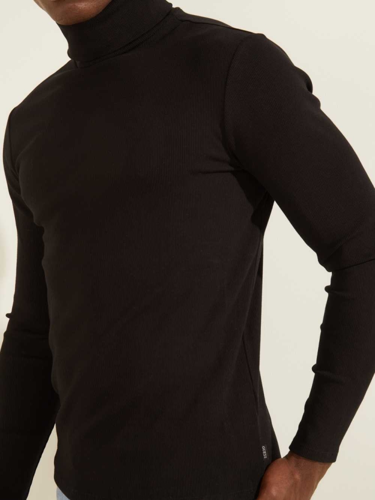 GUESS Mateo Turtleneck Men's T-Shirts Black | UK3486BAY