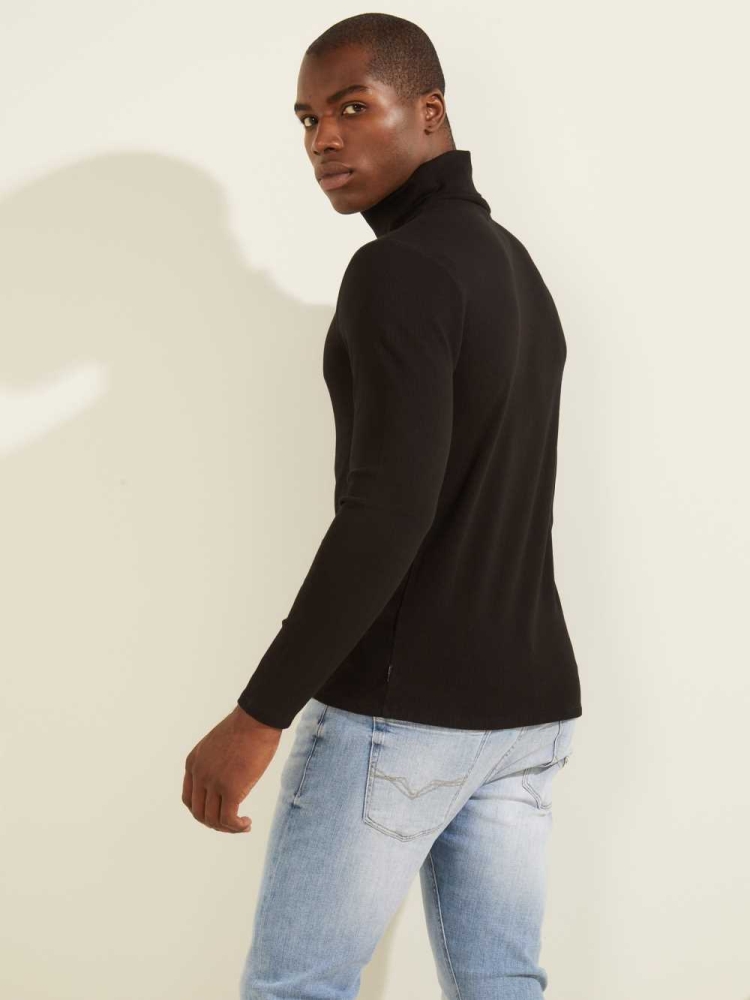 GUESS Mateo Turtleneck Men's T-Shirts Black | UK3486BAY