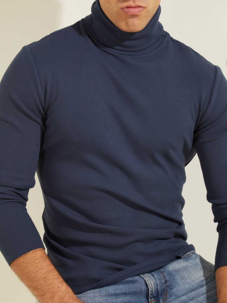 GUESS Mateo Turtleneck Men's T-Shirts Blue | UK9461NEL