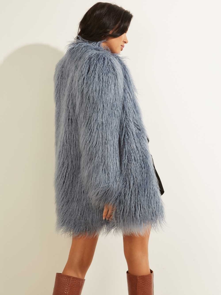 GUESS Maurizia Shaggy Faux-Fur Women's Coats Blue | UK0769XPQ