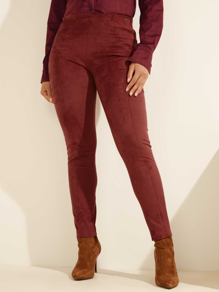 GUESS Maya Faux-Suede Women's Leggings Burgundy | UK1607QXJ