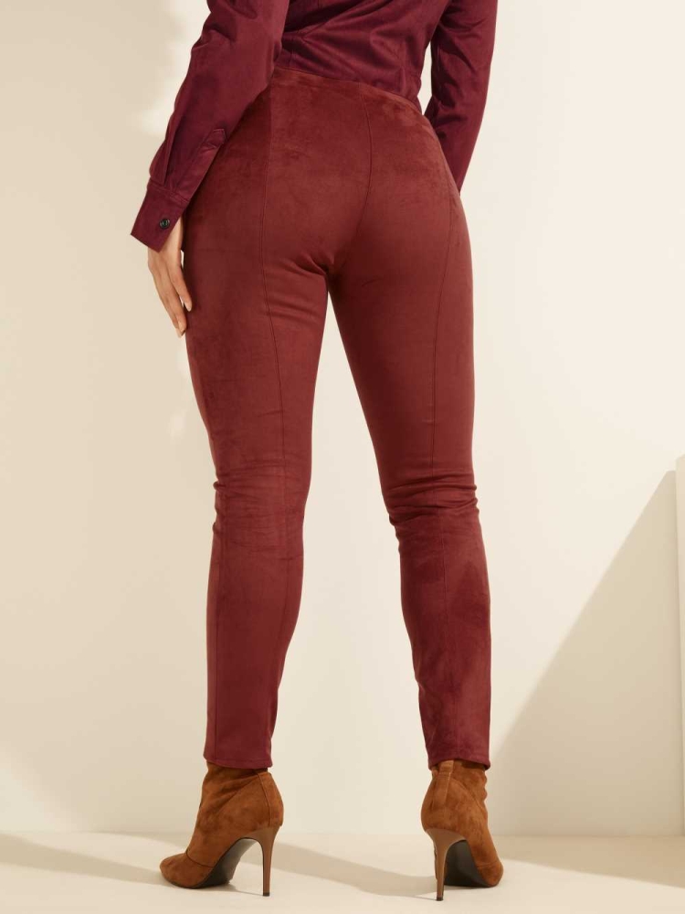 GUESS Maya Faux-Suede Women's Leggings Burgundy | UK1607QXJ