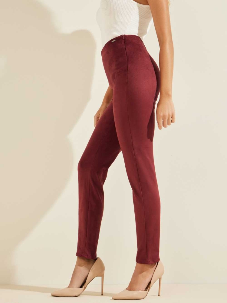 GUESS Maya Faux-Suede Women's Leggings Burgundy | UK7324ZUG