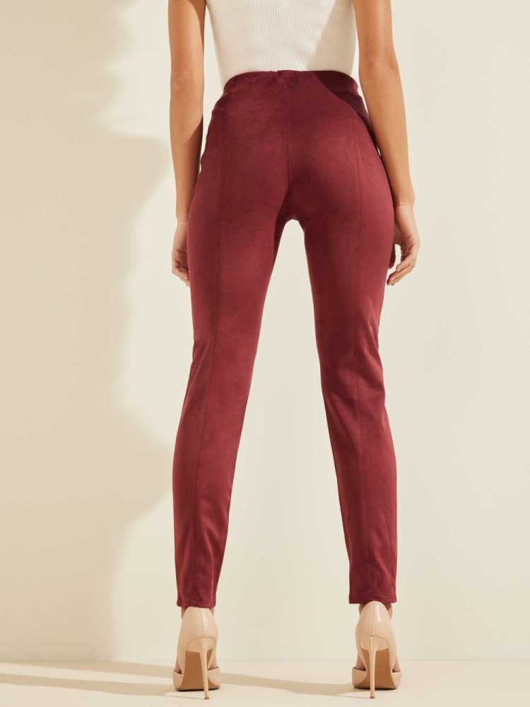 GUESS Maya Faux-Suede Women's Leggings Burgundy | UK7324ZUG