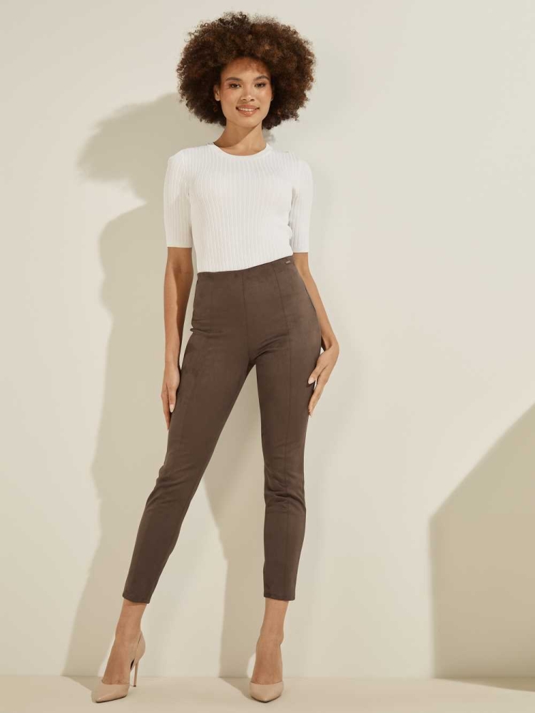 GUESS Maya Faux-Suede Women's Leggings Dark Coffee | UK2869YWD