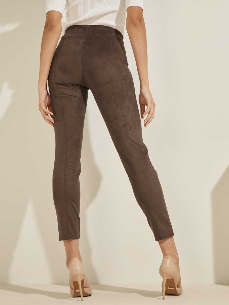 GUESS Maya Faux-Suede Women's Leggings Dark Coffee | UK2869YWD