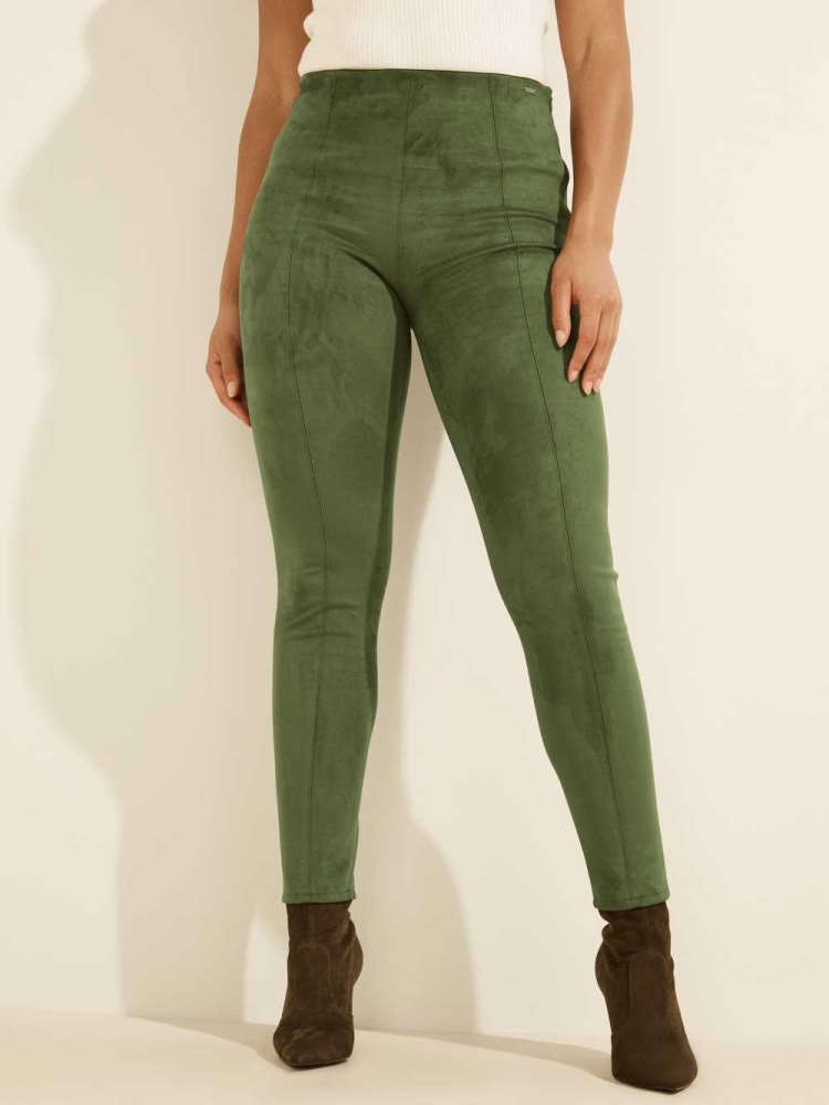 GUESS Maya Faux-Suede Women's Leggings Green | UK8403PUJ