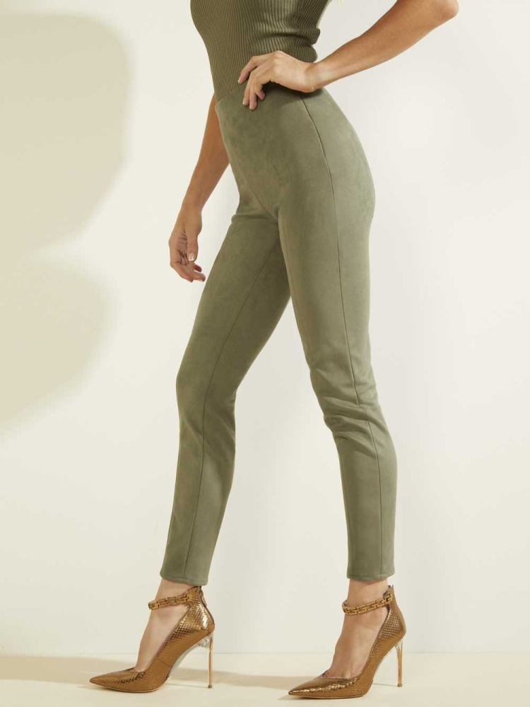 GUESS Maya Faux-Suede Women's Leggings Green | UK8506VNM