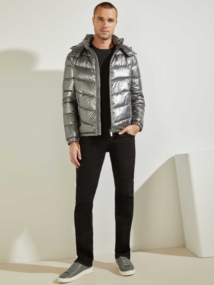 GUESS Metal Space Puffer Men's Jackets Silver | UK7640VQO