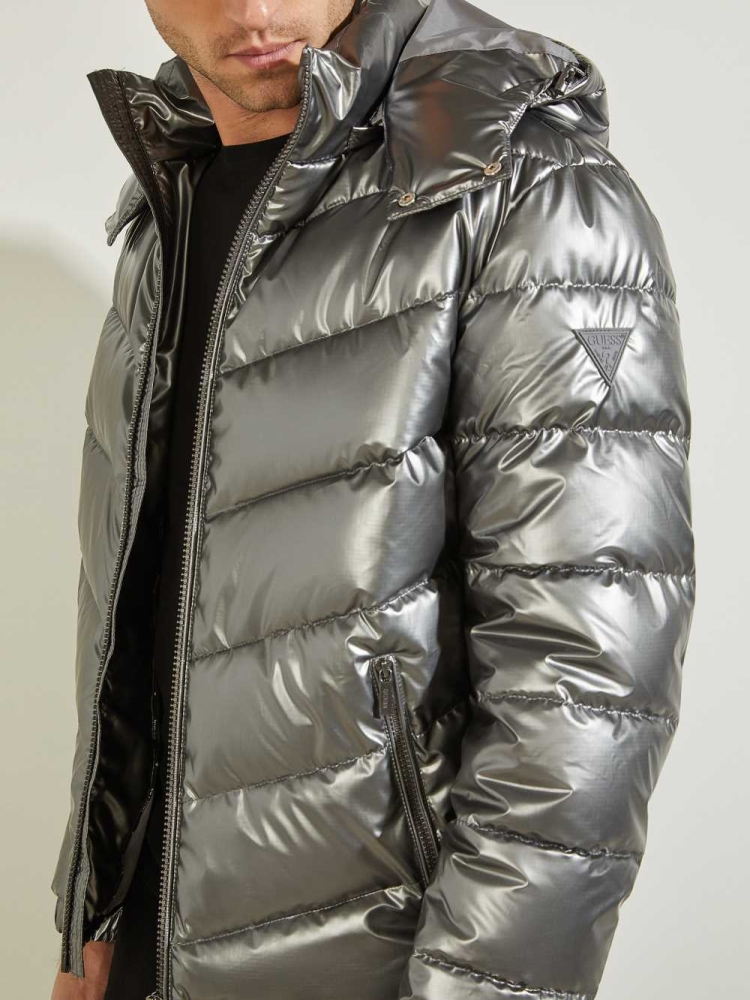 GUESS Metal Space Puffer Men's Jackets Silver | UK7640VQO