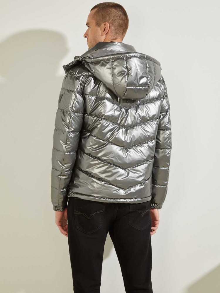 GUESS Metal Space Puffer Men's Jackets Silver | UK7640VQO