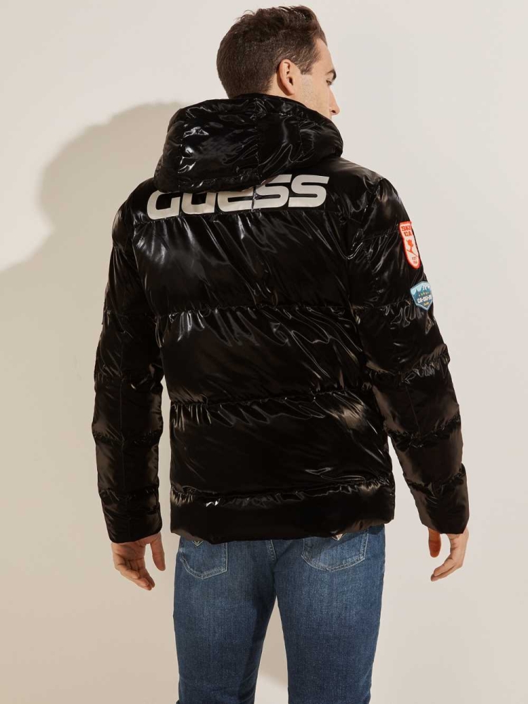 GUESS Metallic Nylon Puffer Men's Jackets Black Multicolor | UK2189BGZ