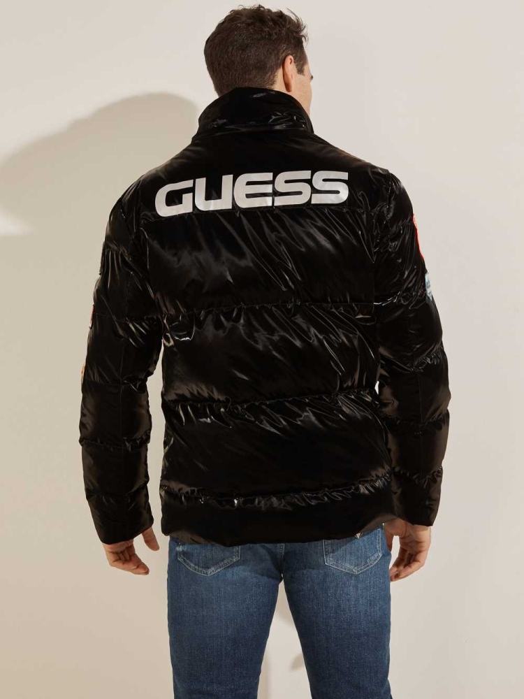 GUESS Metallic Nylon Puffer Men's Jackets Black Multicolor | UK2189BGZ