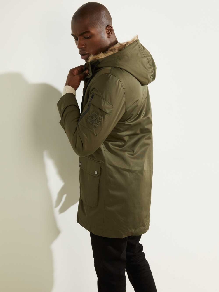 GUESS Military Faux-Fur Lined Men's Parka Jackets Olive | UK5367PNA