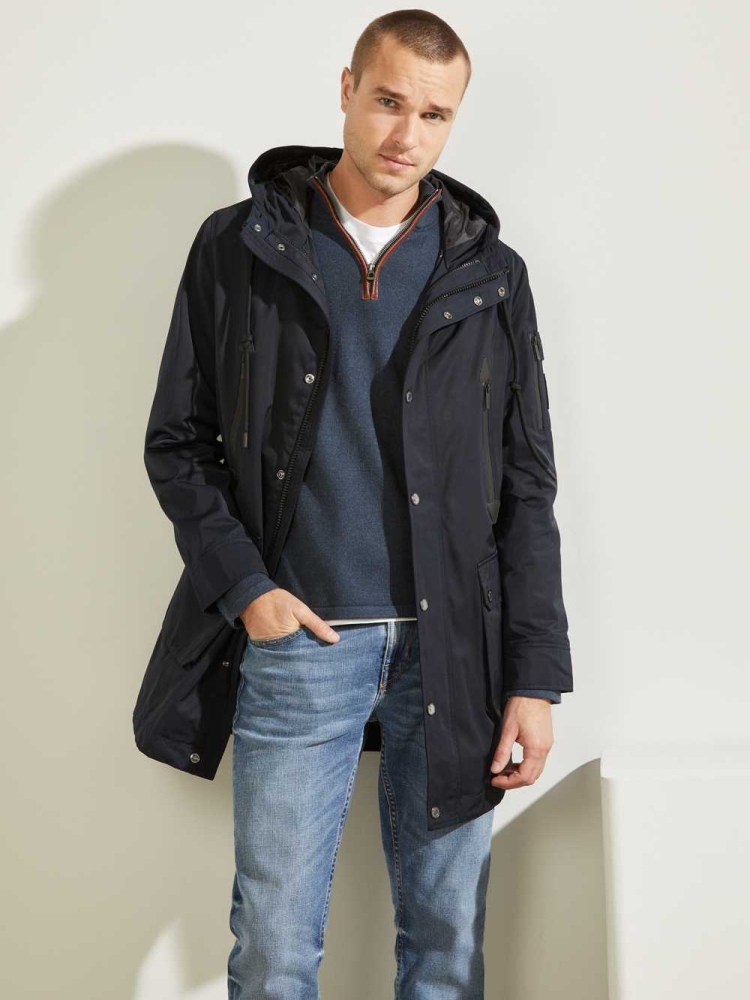 GUESS Military Faux-Fur Lined Men's Parka Jackets Dark Blue | UK9167UTV