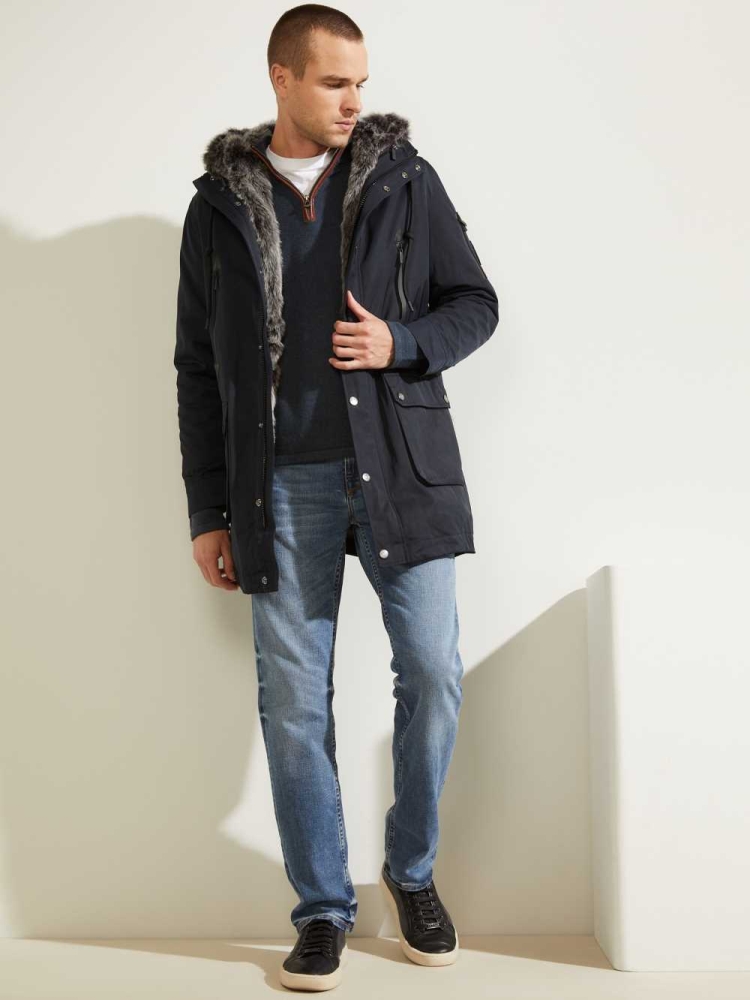 GUESS Military Faux-Fur Lined Men's Parka Jackets Dark Blue | UK9167UTV