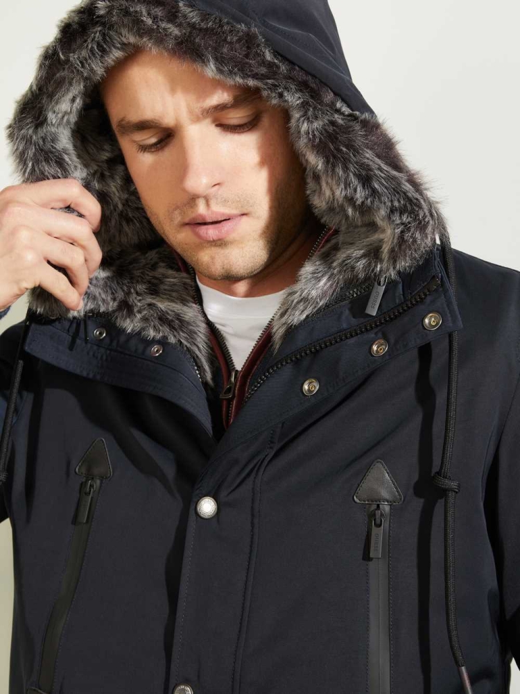 GUESS Military Faux-Fur Lined Men's Parka Jackets Dark Blue | UK9167UTV