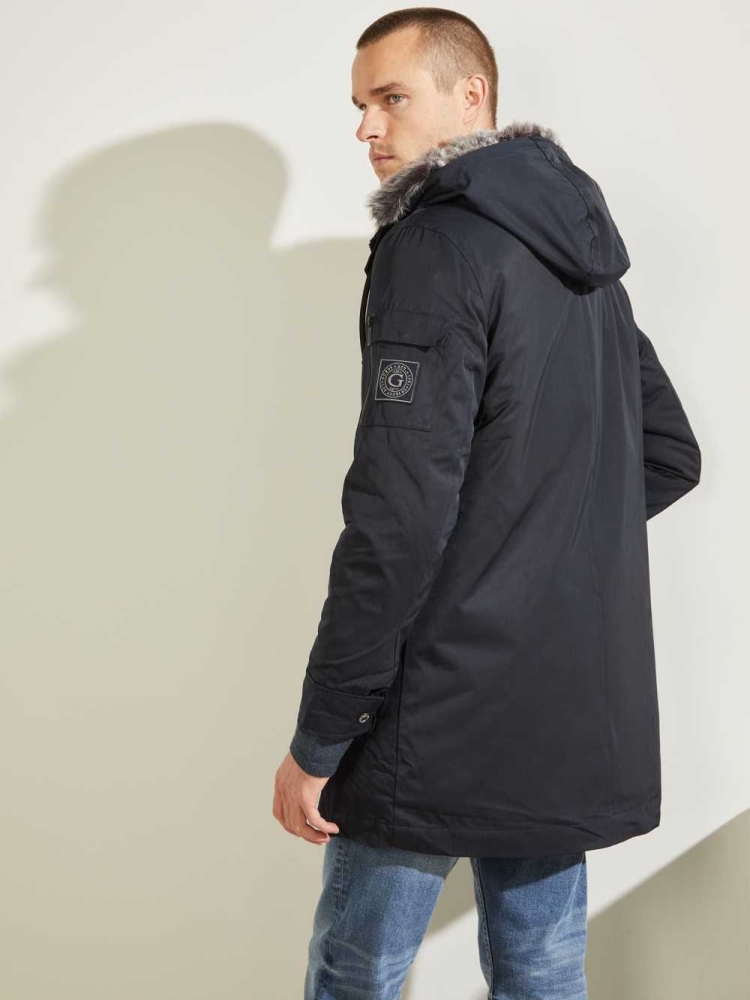 GUESS Military Faux-Fur Lined Men's Parka Jackets Dark Blue | UK9167UTV