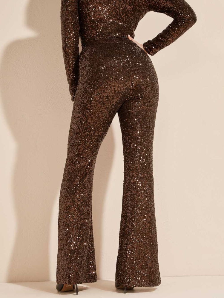 GUESS Moonlight Sequin Women's Pants Chocolate | UK2378NBD