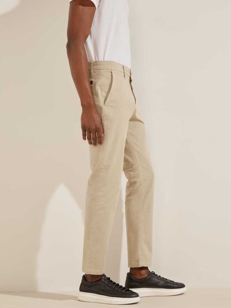 GUESS Myron Twill Skinny Men's Pants Beige | UK7683ELZ