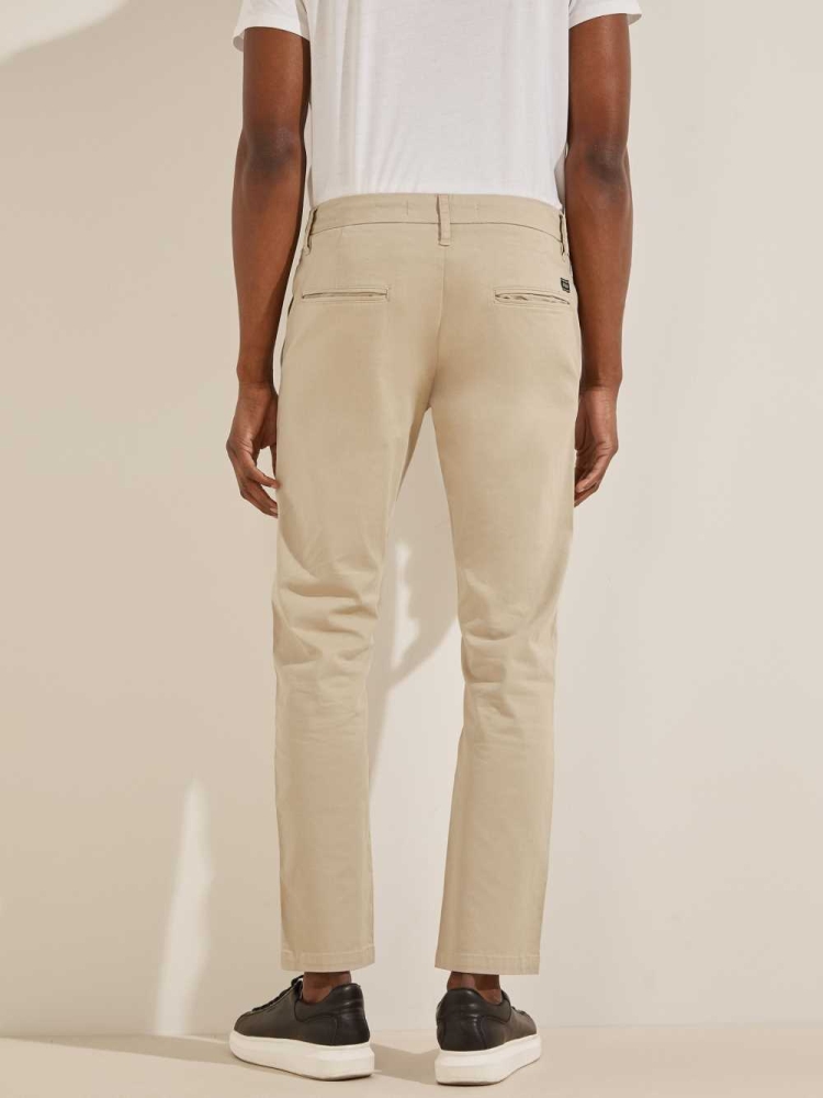 GUESS Myron Twill Skinny Men's Pants Beige | UK7683ELZ