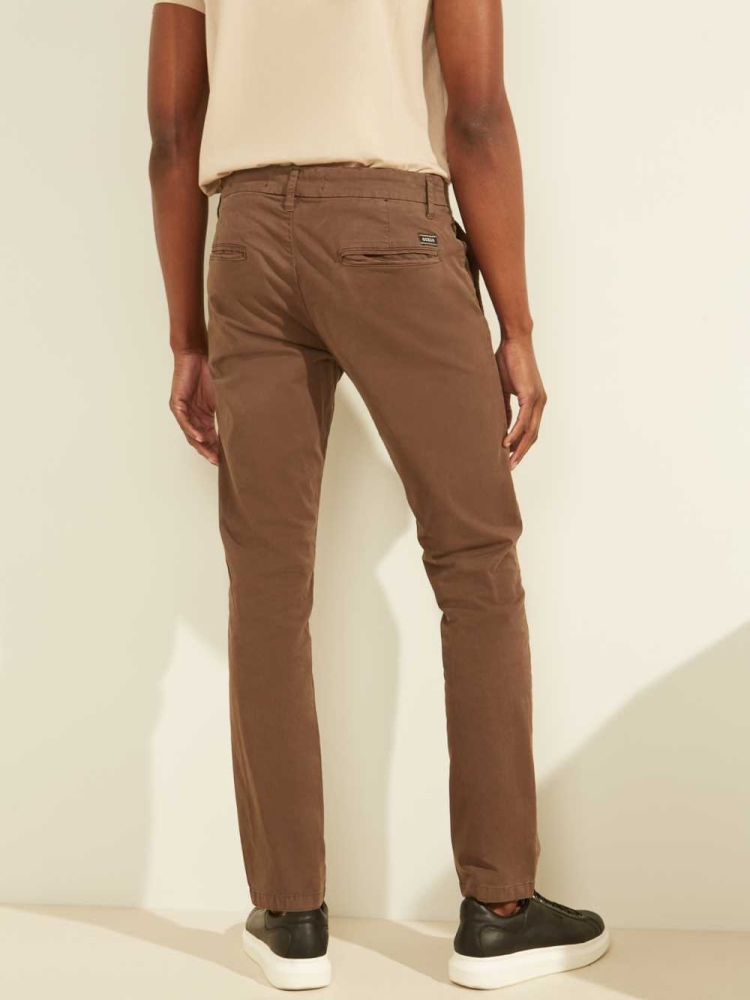 GUESS Myron Twill Skinny Men's Pants Brown | UK7018OQF