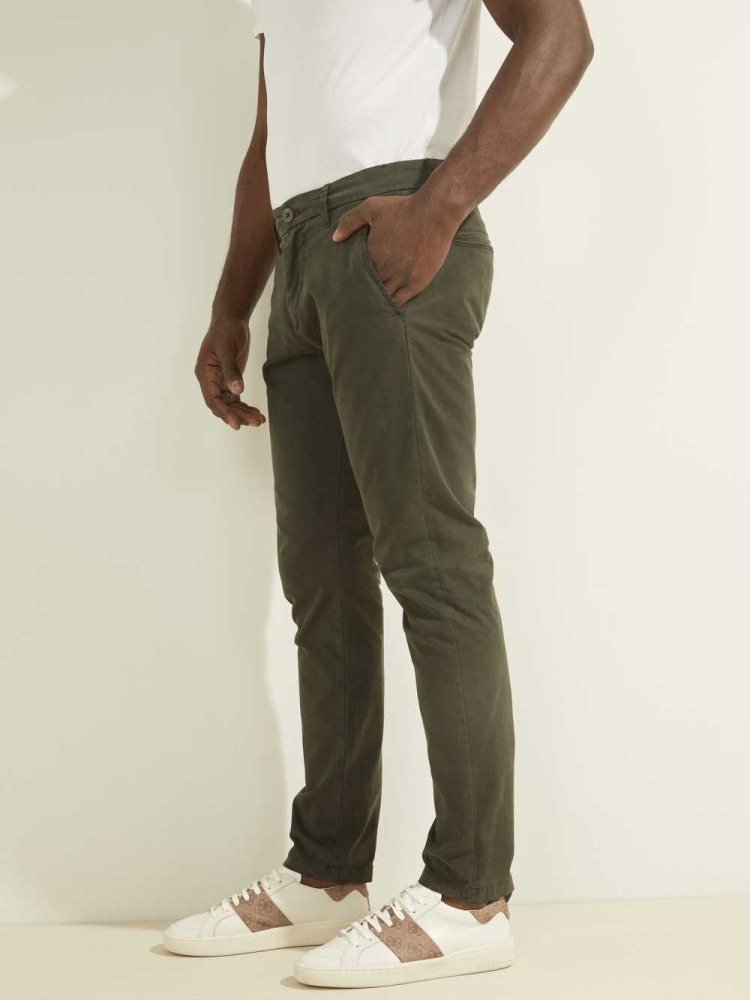 GUESS Myron Twill Skinny Men's Pants Green | UK7539IMP