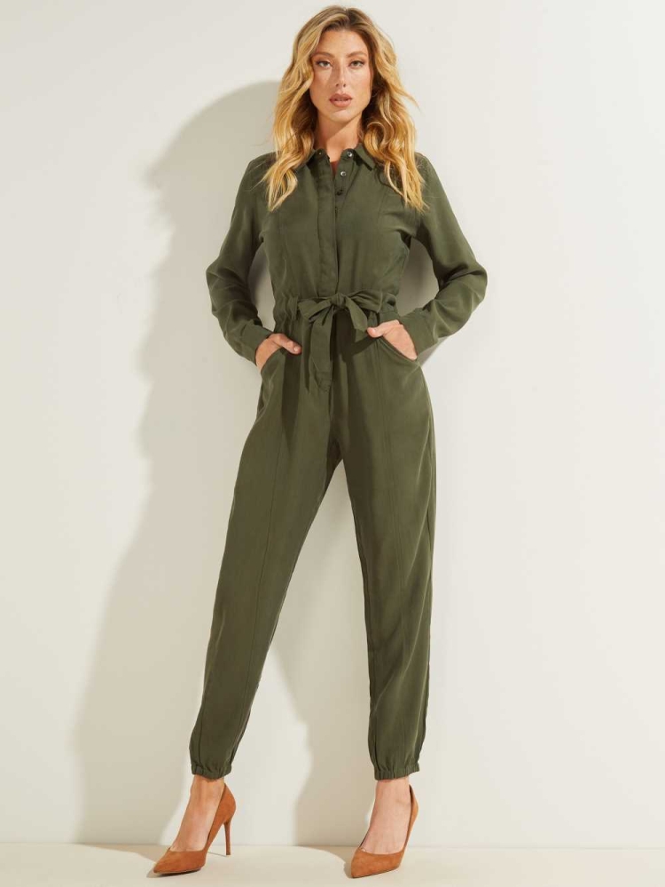 GUESS Neva Sandwashed Women's Jumpsuits Green | UK5612MKP