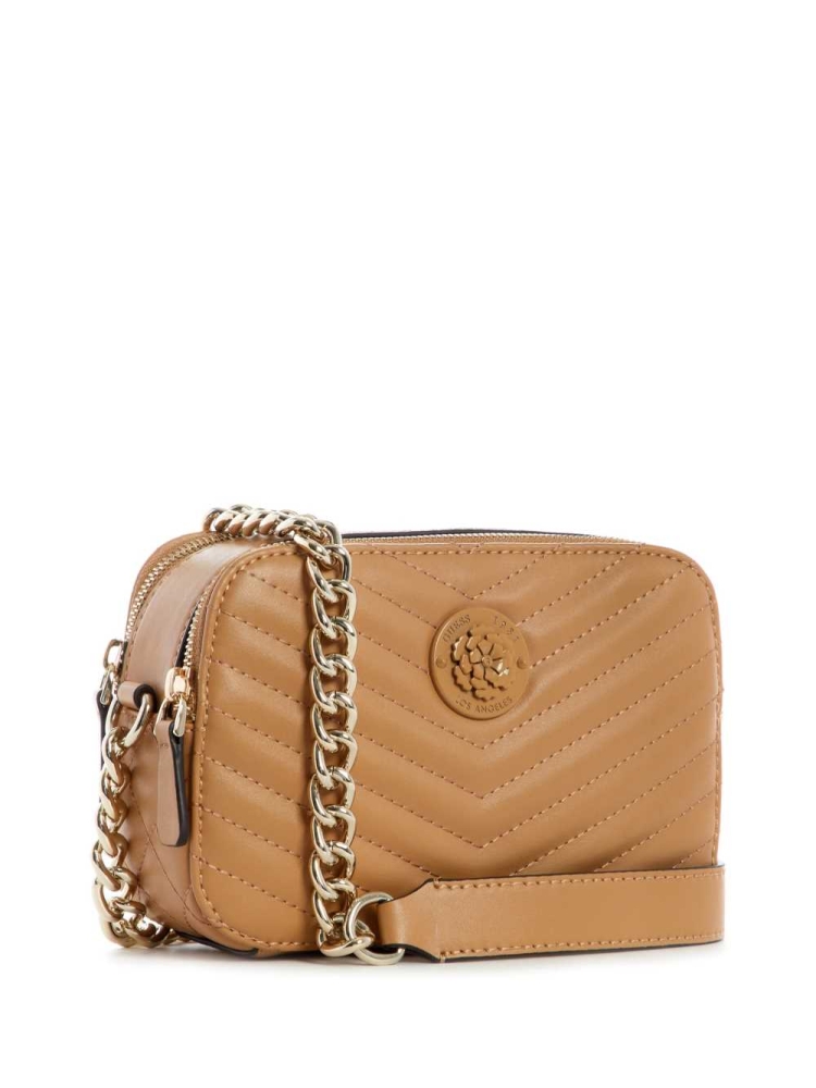 GUESS Noelle Quilted Camera Women's Crossbodies Beige | UK4205TML