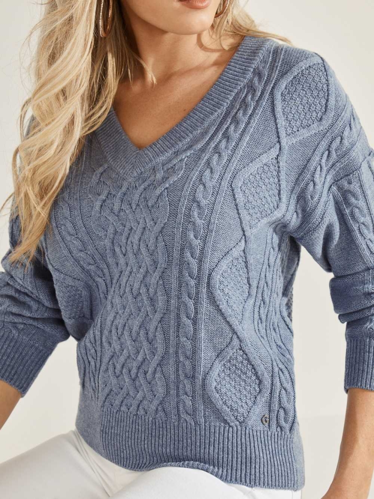 GUESS Noemi Cable Knit Women's Sweaters Blue Multicolor | UK2970VXO