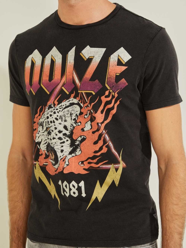 GUESS Noize Men's T-Shirts Black Multicolor | UK5067WDP