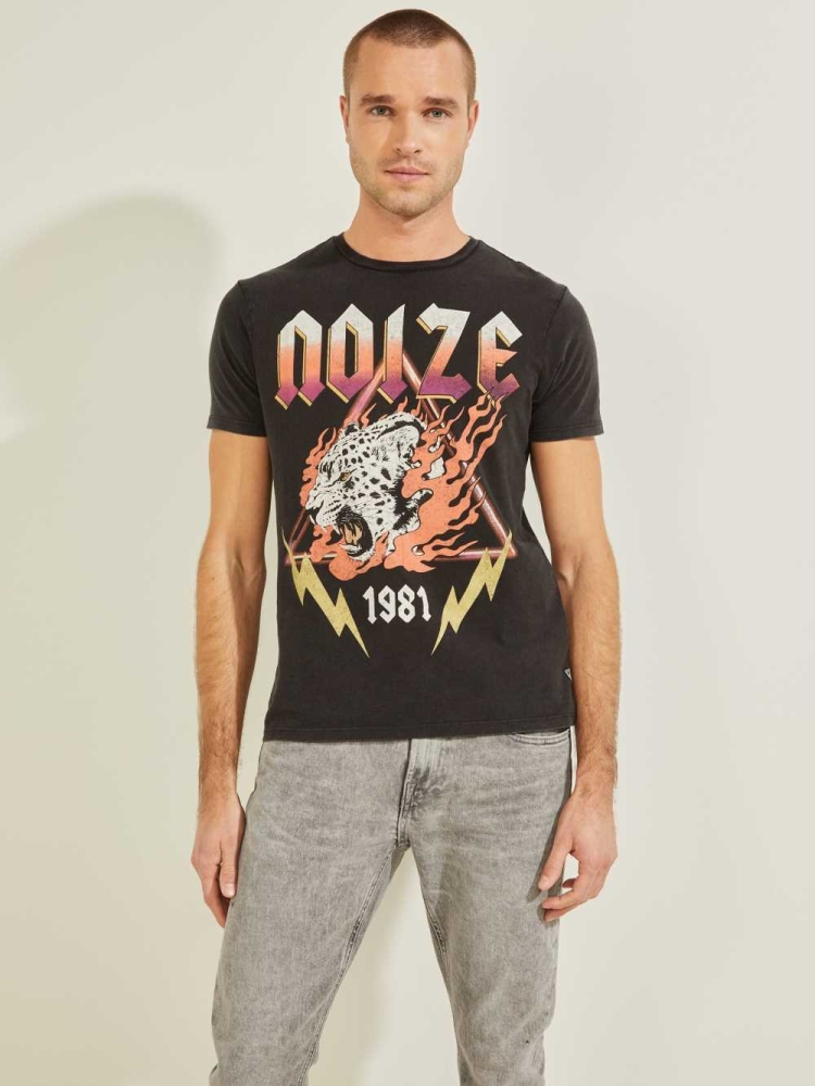 GUESS Noize Men\'s T-Shirts Black Multicolor | UK5067WDP