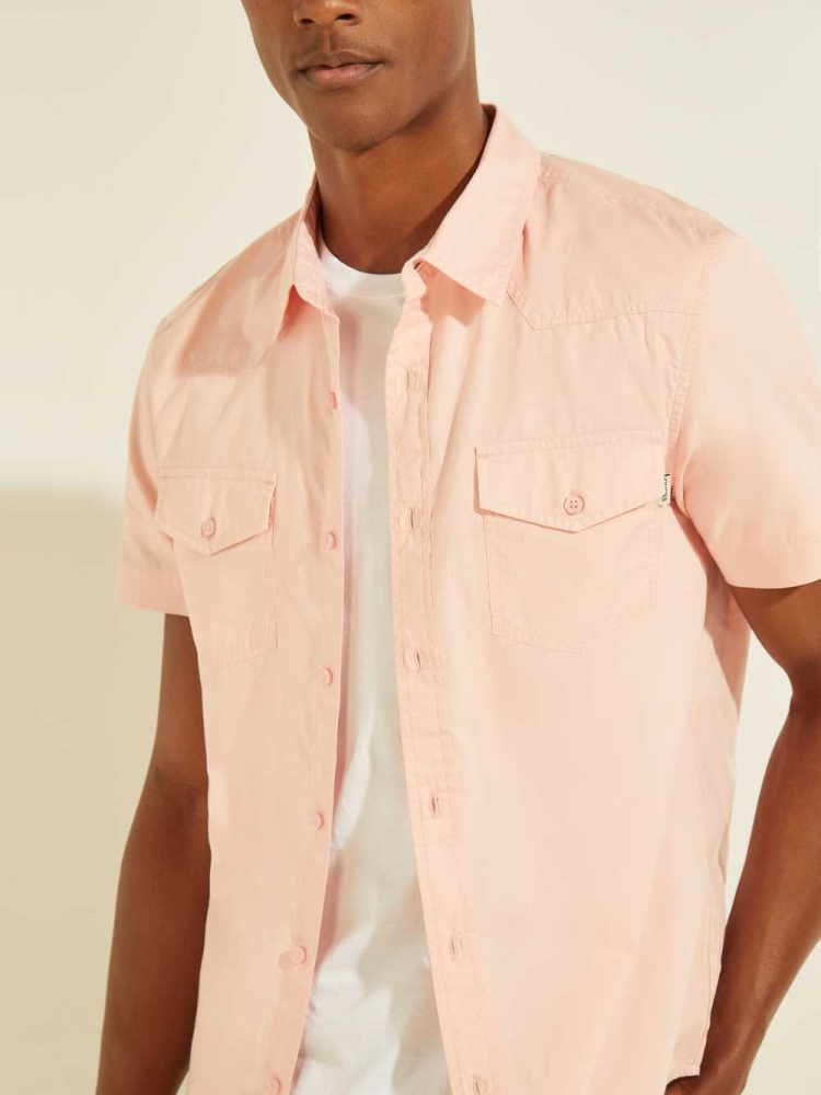 GUESS Nottingham Western Men's Shirts Pink Rose | UK4612LZY