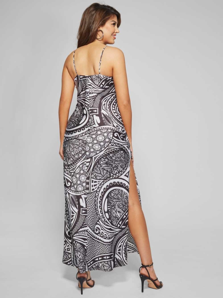 GUESS Nouveau Maxi Slip Women's Dresses Flower Grey | UK2046CQI