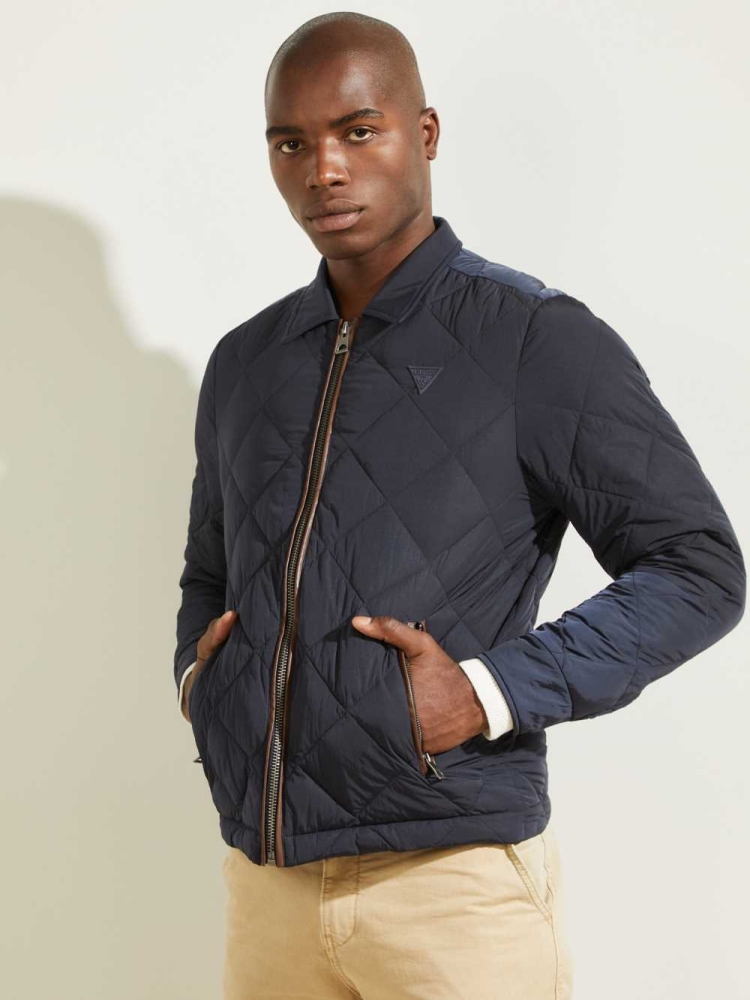 GUESS Nylon Coach Men's Jackets Dark Blue | UK2967CYE