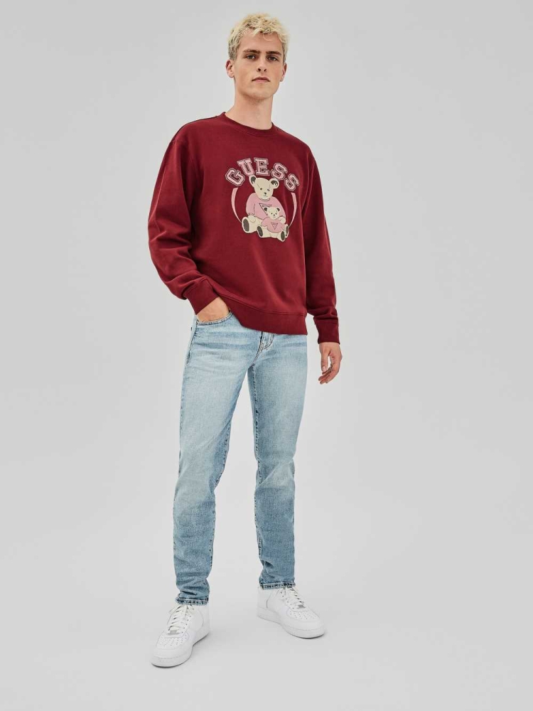 GUESS Originals Bear Crewneck Men's Sweatshirt Burgundy | UK3206VRS