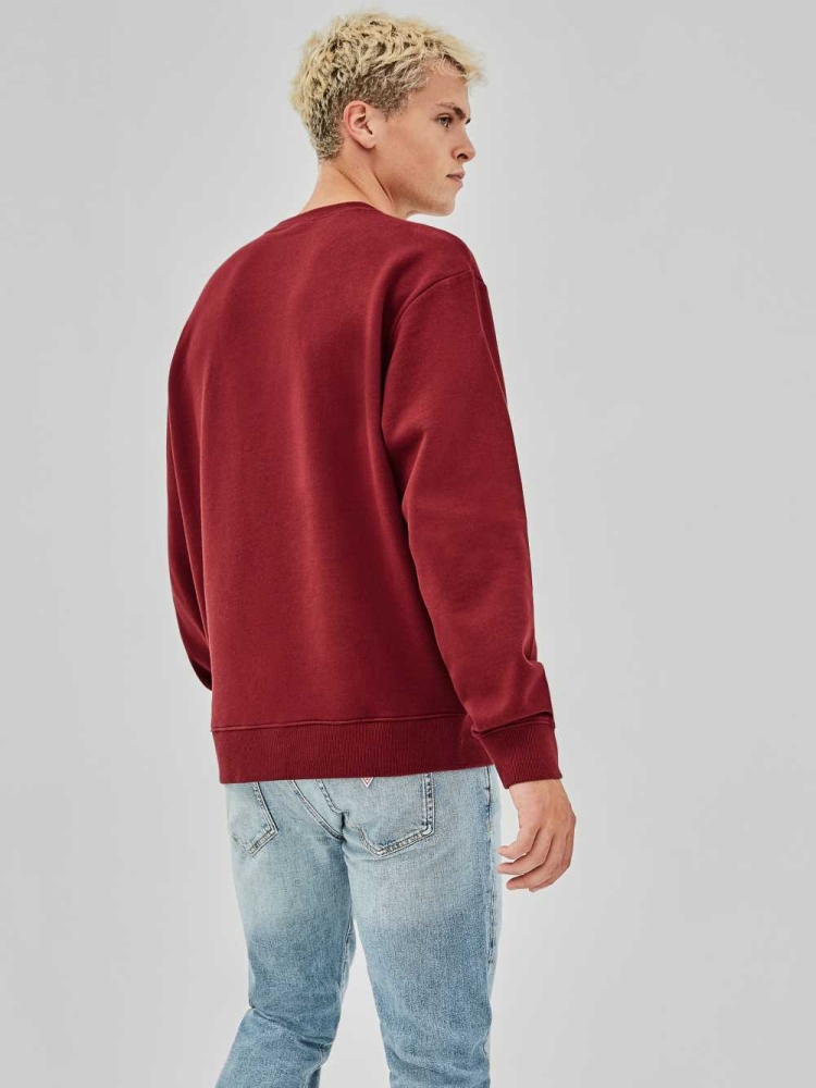 GUESS Originals Bear Crewneck Men's Sweatshirt Burgundy | UK3206VRS