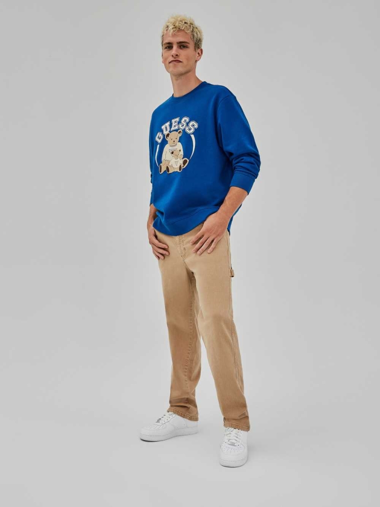 GUESS Originals Bear Crewneck Men's Sweatshirt Blue | UK7645HWT