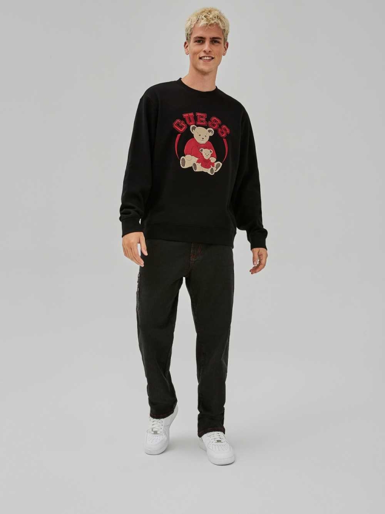 GUESS Originals Bear Crewneck Men's Sweatshirt Black | UK8510NGO