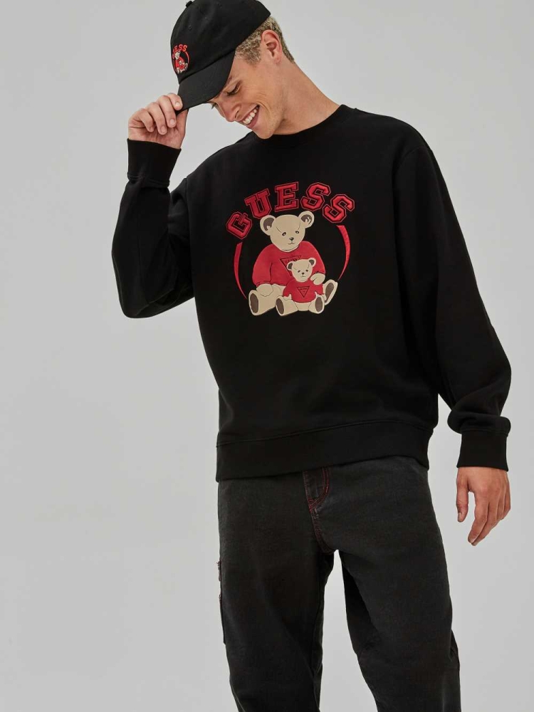 GUESS Originals Bear Crewneck Men's Sweatshirt Black | UK8510NGO