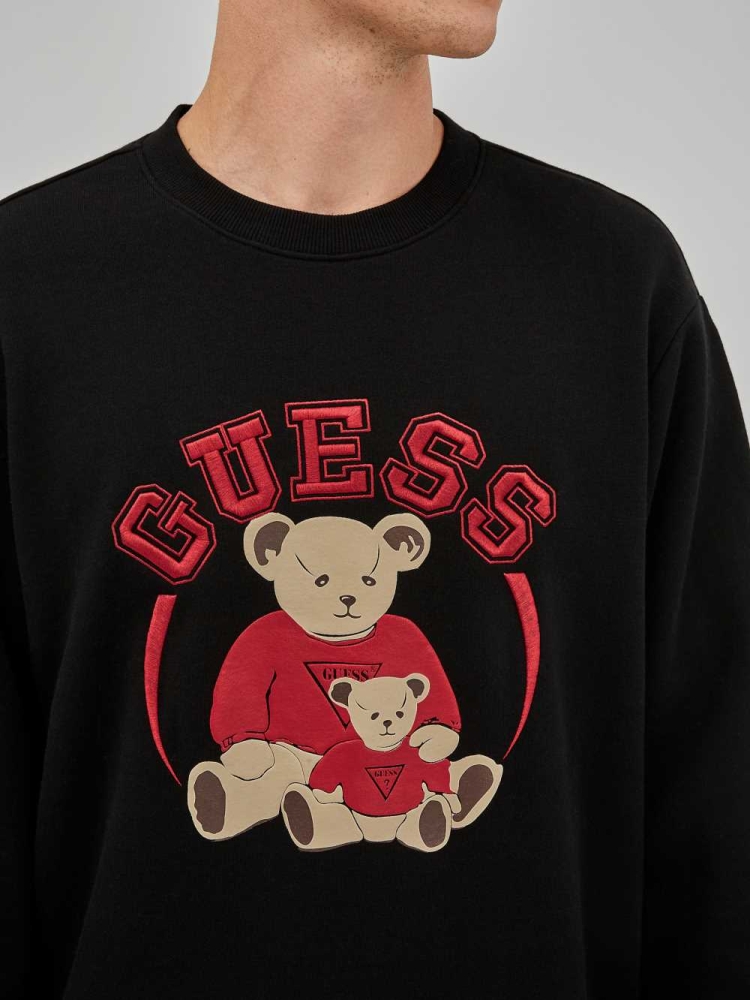 GUESS Originals Bear Crewneck Men's Sweatshirt Black | UK8510NGO