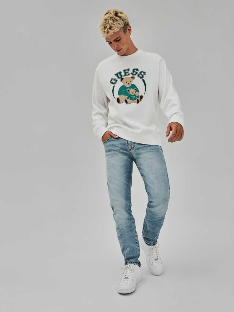 GUESS Originals Bear Crewneck Men's Sweatshirt White | UK9567ZKT