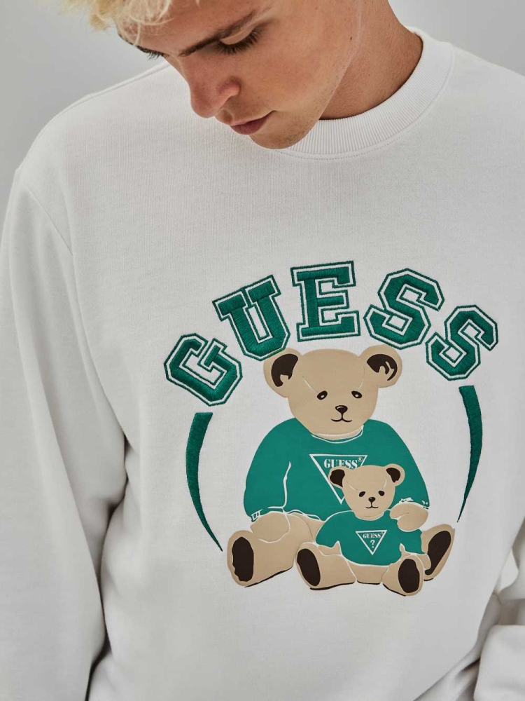 GUESS Originals Bear Crewneck Men's Sweatshirt White | UK9567ZKT