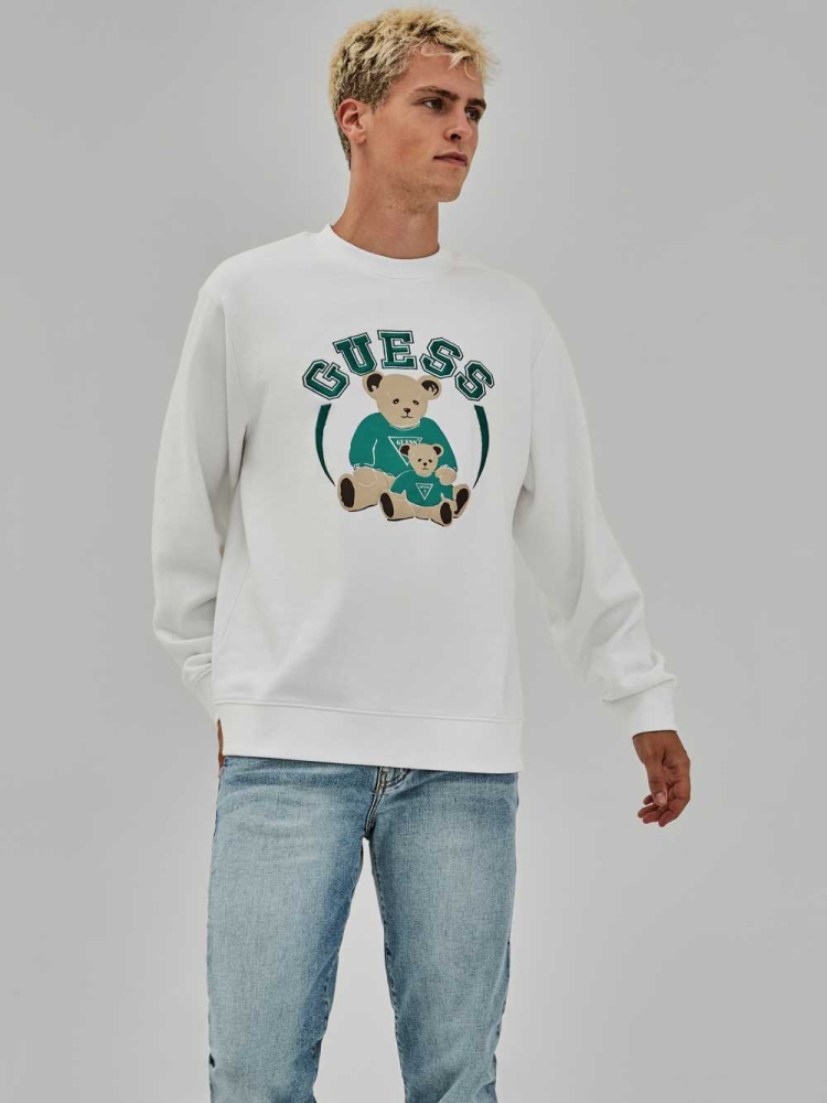 GUESS Originals Bear Crewneck Men\'s Sweatshirt White | UK9567ZKT