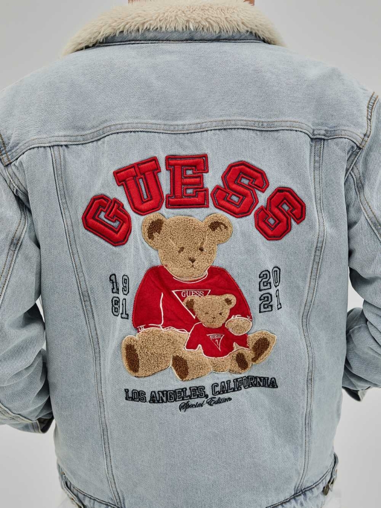 GUESS Originals Bear Denim Men's Jackets Light Wash | UK8107ECT